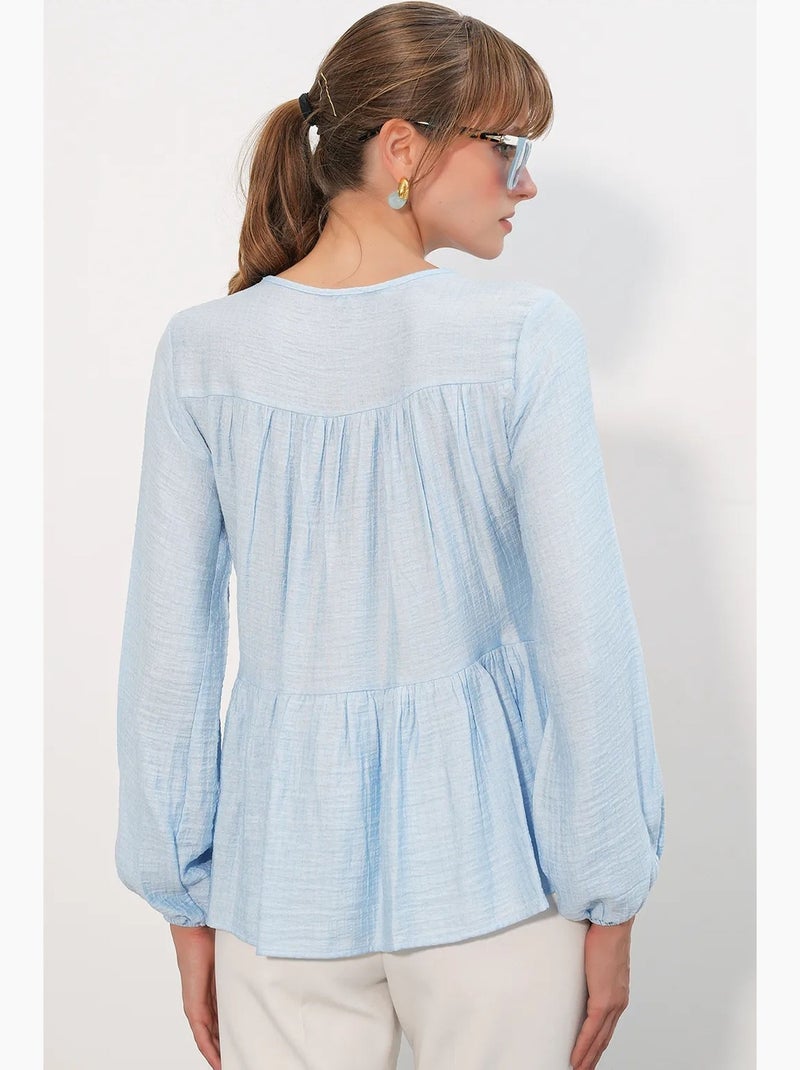 Blusa testurizzata nodo davanti bdart Blu cielo - Kiabi