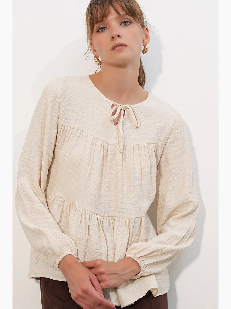 Blusa testurizzata nodo davanti bdart Crema - Kiabi