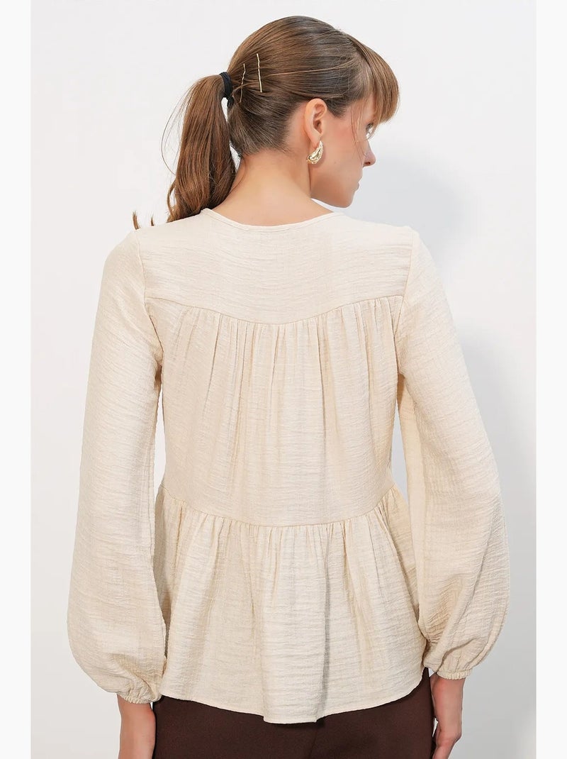 Blusa testurizzata nodo davanti bdart Crema - Kiabi