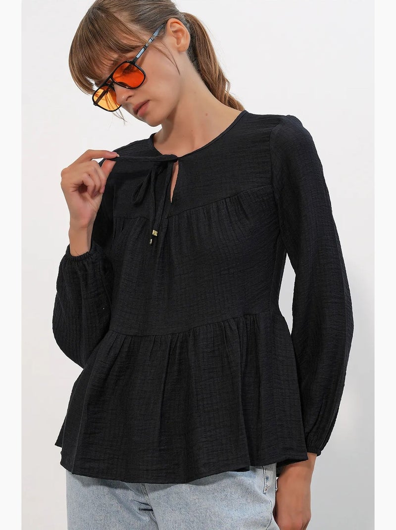 Blusa testurizzata nodo davanti bdart Nero - Kiabi