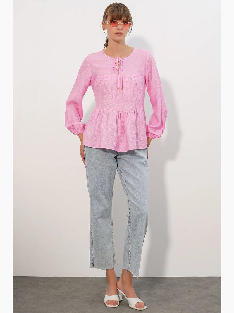 Blusa testurizzata nodo davanti bdart Rosa chiaro - Kiabi