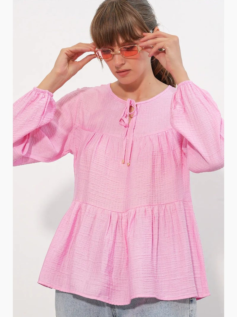 Blusa testurizzata nodo davanti bdart Rosa chiaro - Kiabi