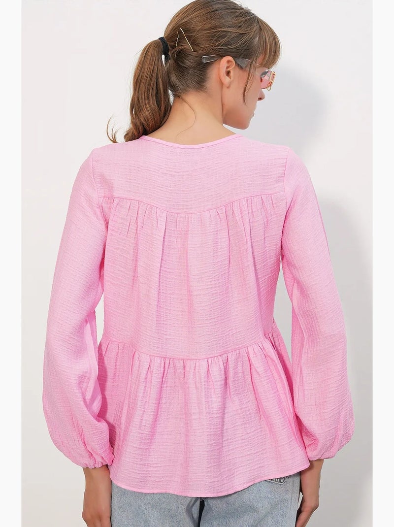 Blusa testurizzata nodo davanti bdart Rosa chiaro - Kiabi