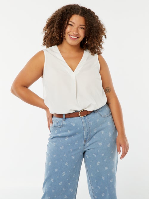 Blusa tinta unita con cucitura fantasia sul collo - Kiabi