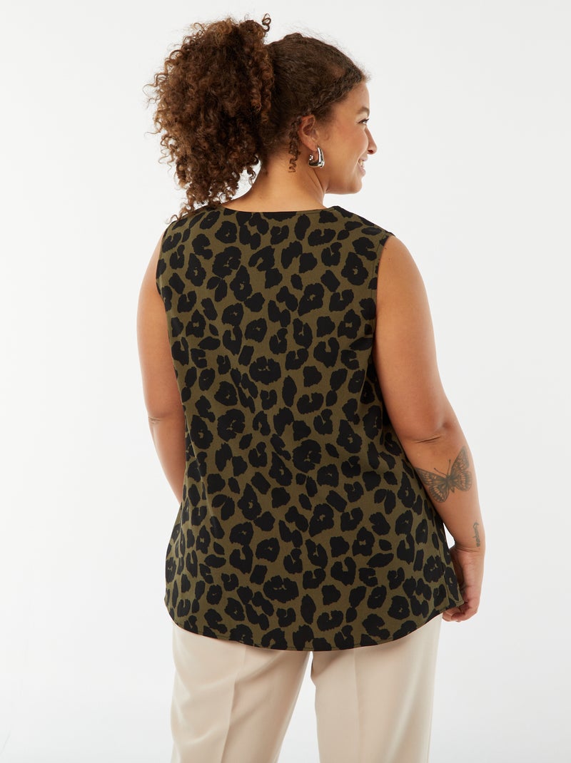 Blusa tinta unita con cucitura fantasia sul collo Kaki - Kiabi