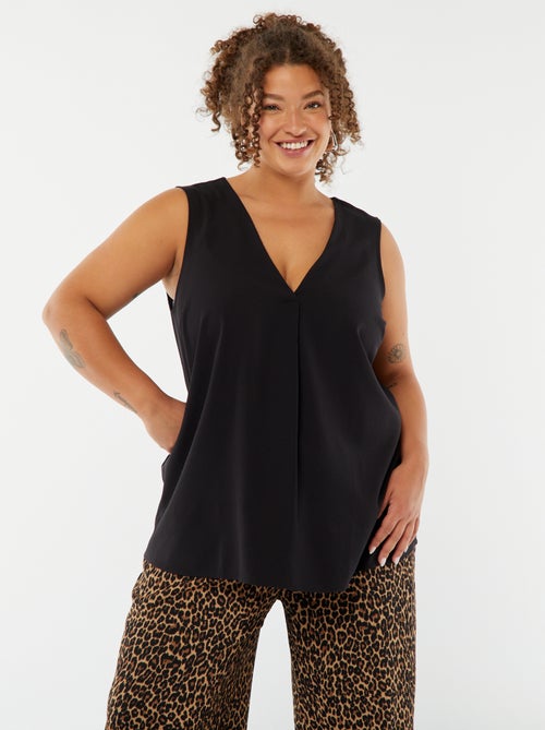 Blusa tinta unita con cucitura fantasia sul collo - Kiabi