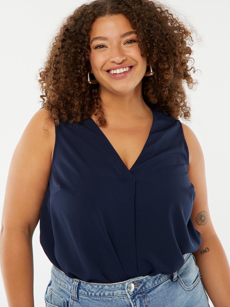 Blusa tinta unita con cucitura fantasia sul collo Nero - Kiabi