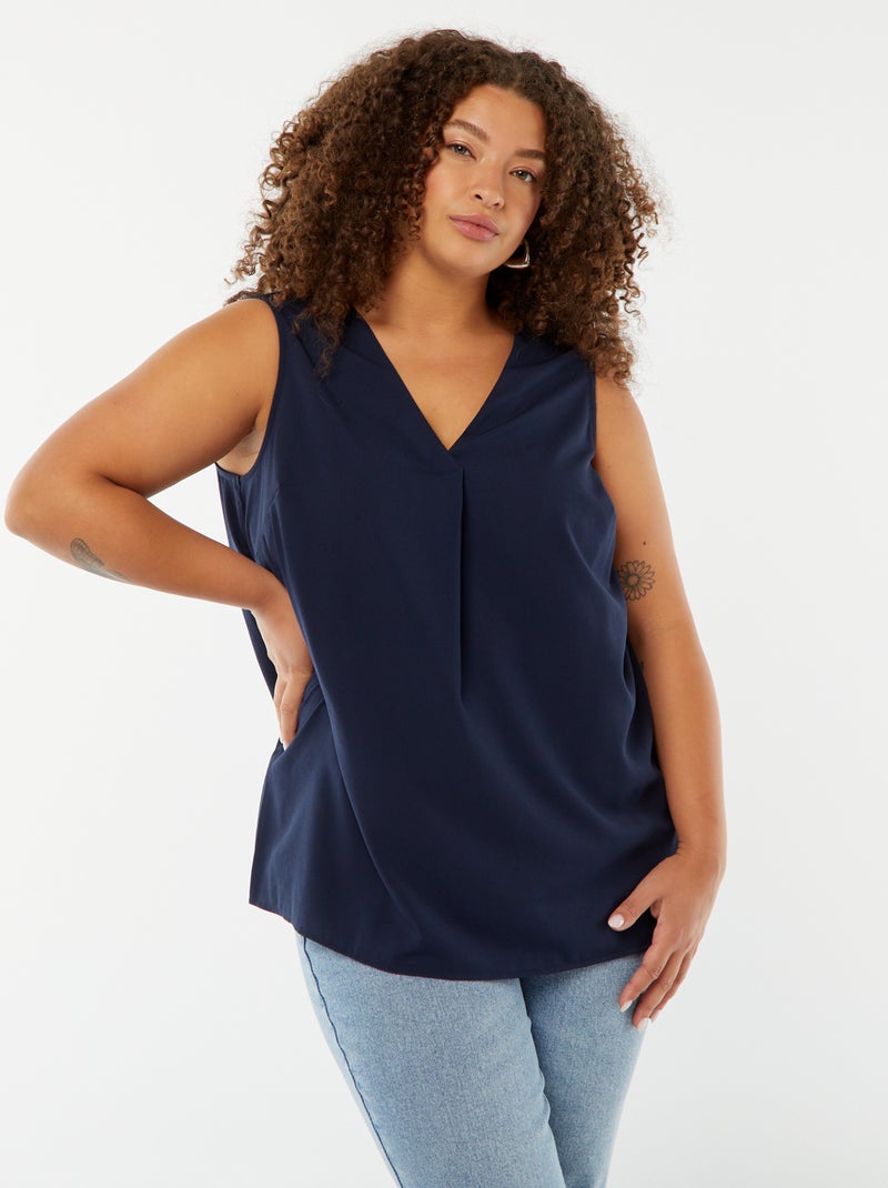Blusa tinta unita con cucitura fantasia sul collo Nero - Kiabi