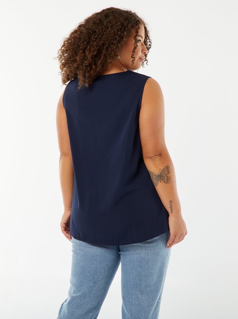 Blusa tinta unita con cucitura fantasia sul collo Nero - Kiabi