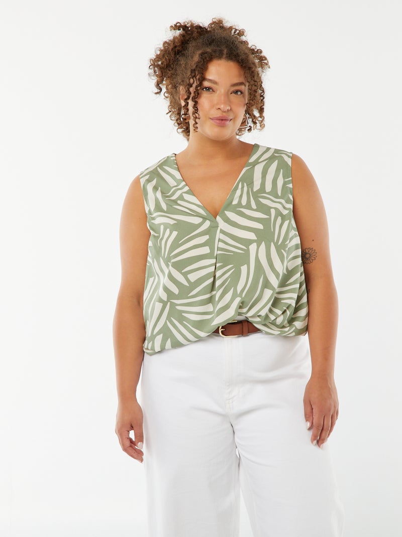 Blusa tinta unita con cucitura fantasia sul collo Verde - Kiabi