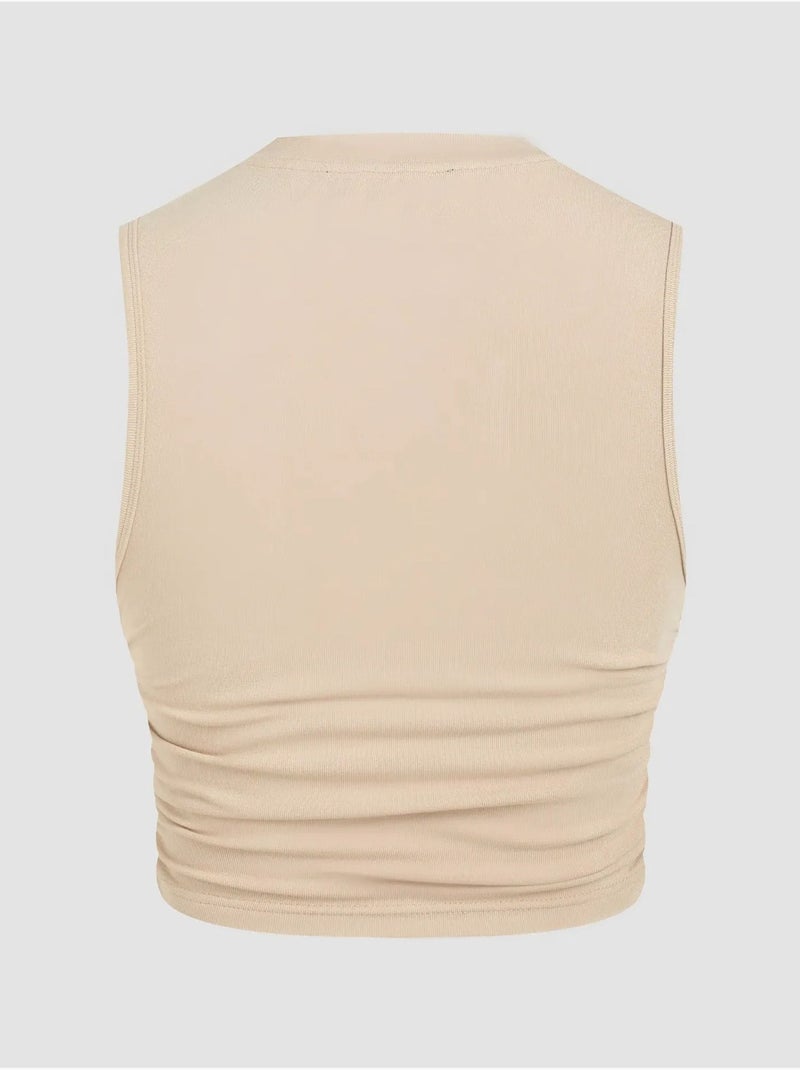 Blusa tinta unita con dettagli arricciati hiccup Beige naturale - Kiabi