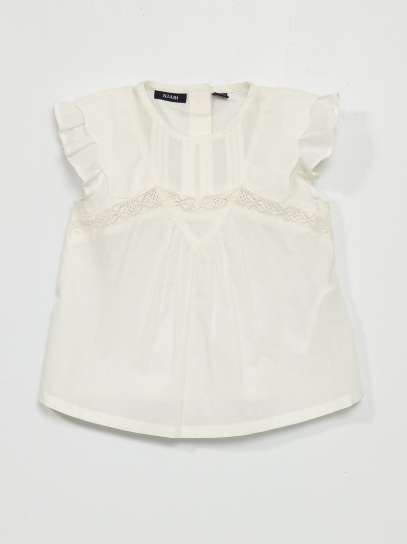 Blusa tinta unita scollo tondo Bianco - Kiabi