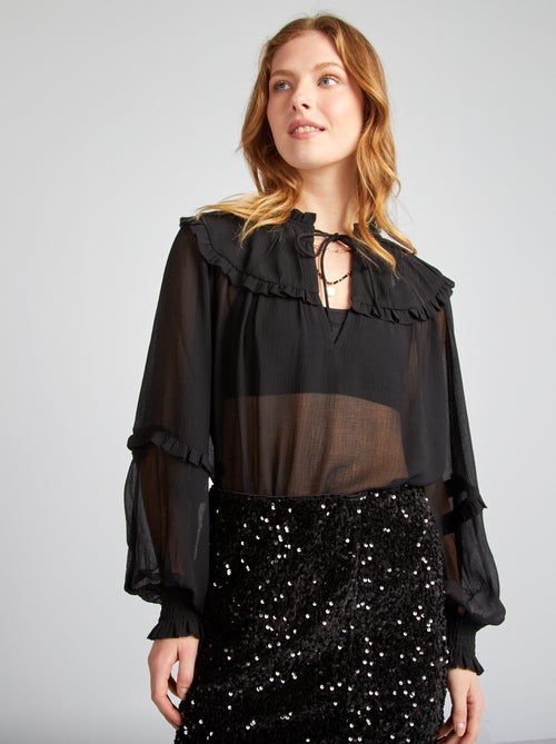 Blusa trasparente con colletto arricciato - Kiabi