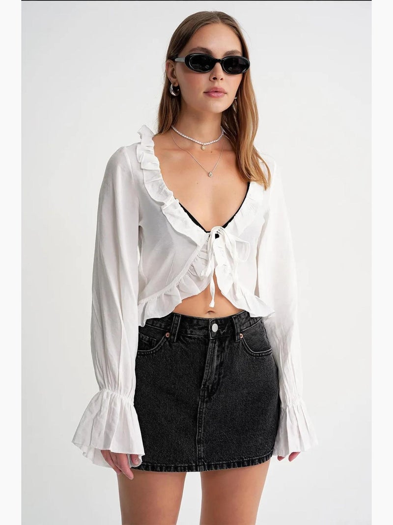 Blusa volant scollo a v maniche lunghe mixray Bianco - Kiabi