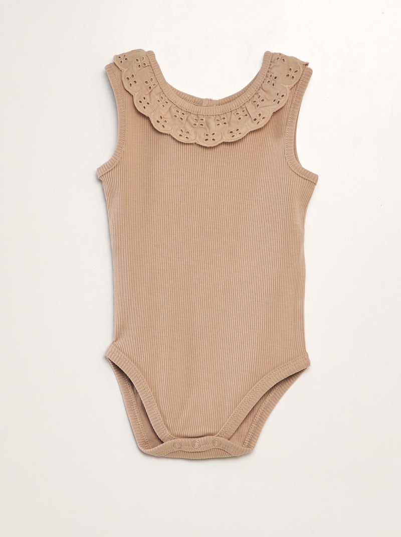 Body a coste con collo ricamato BEIGE - Kiabi