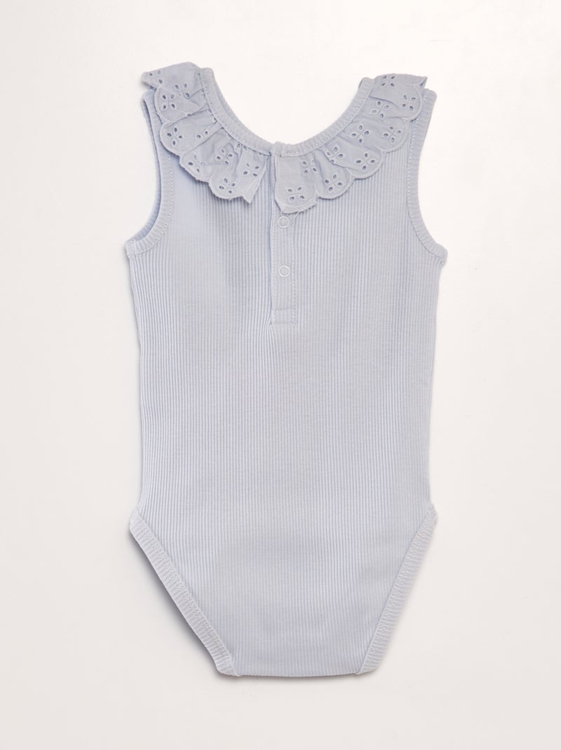 Body a coste con collo ricamato BLU - Kiabi