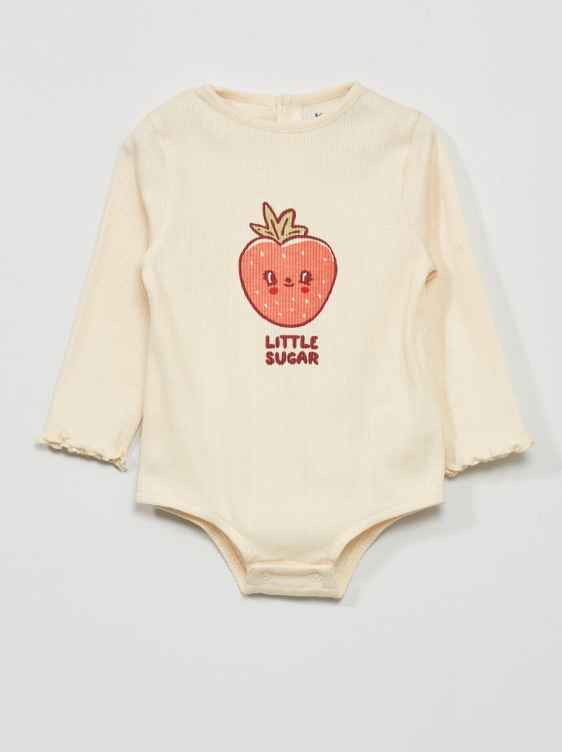 Body a coste con maniche lunghe BIANCO - Kiabi
