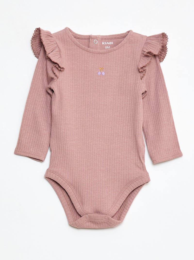 Body a coste con maniche lunghe con volant sulle spalle Rosa - Kiabi