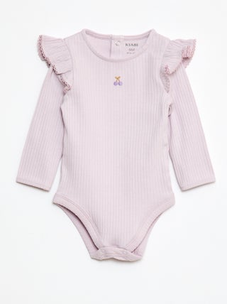 Body a coste con maniche lunghe con volant sulle spalle