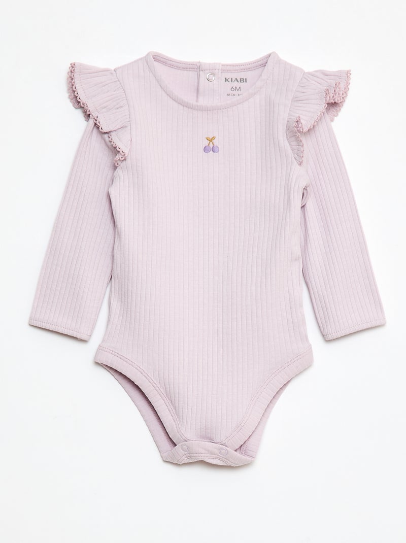 Body a coste con maniche lunghe con volant sulle spalle Viola - Kiabi
