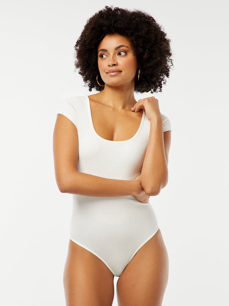 Body a coste e maniche corte BIANCO - Kiabi