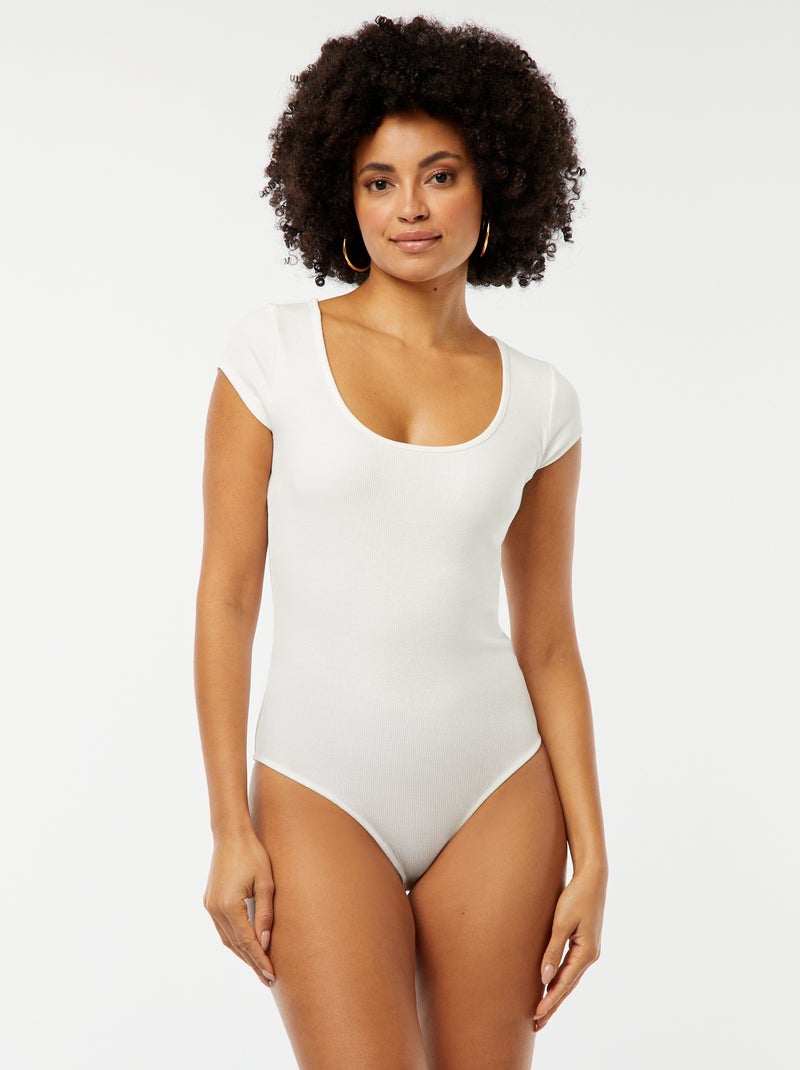 Body a coste e maniche corte BIANCO - Kiabi