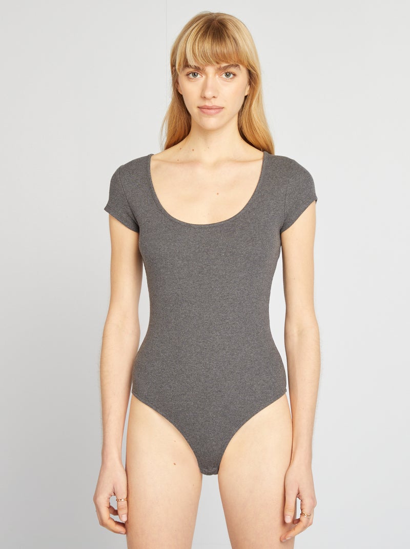 Maniche Corte Body Maglia Body A Coste E Maniche Corte GRIGIO