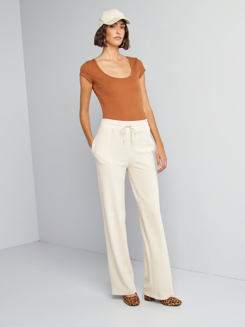 Body a coste e maniche corte MARRONE - Kiabi