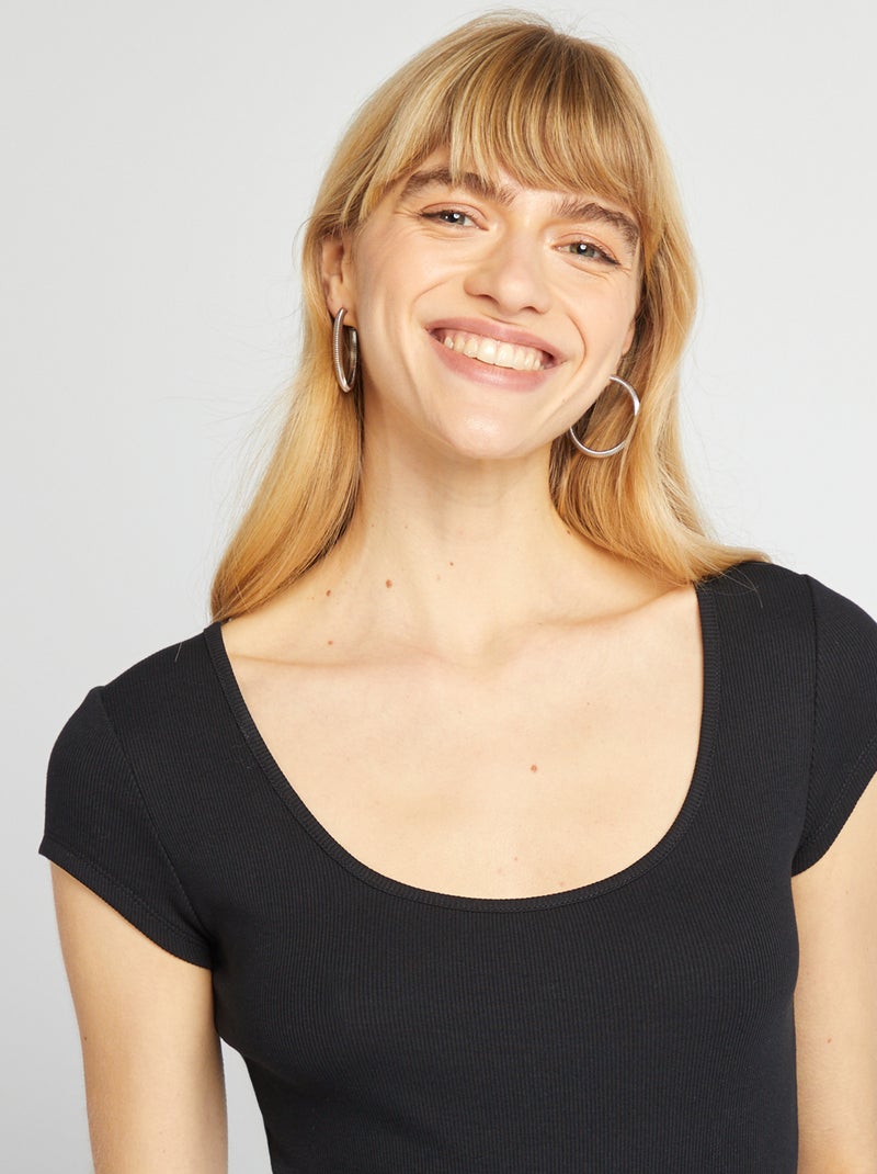 Body a coste e maniche corte nero - Kiabi