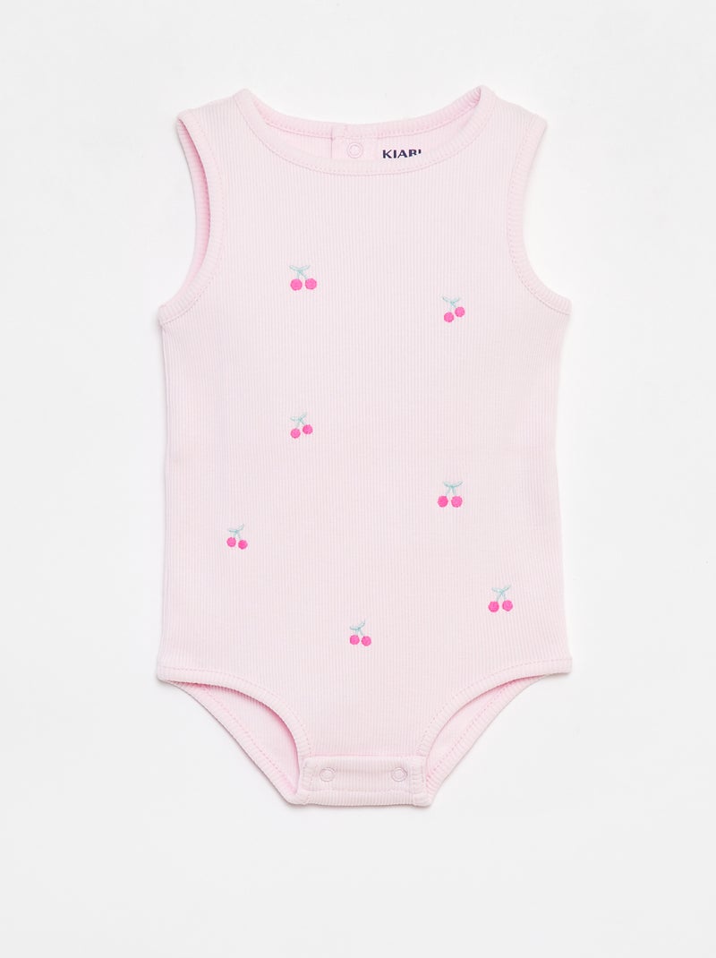 Body a coste e ricamato senza maniche ROSA - Kiabi