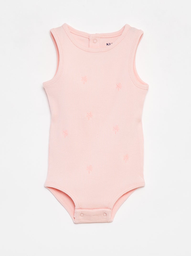 Body a coste e ricamato senza maniche ROSA - Kiabi
