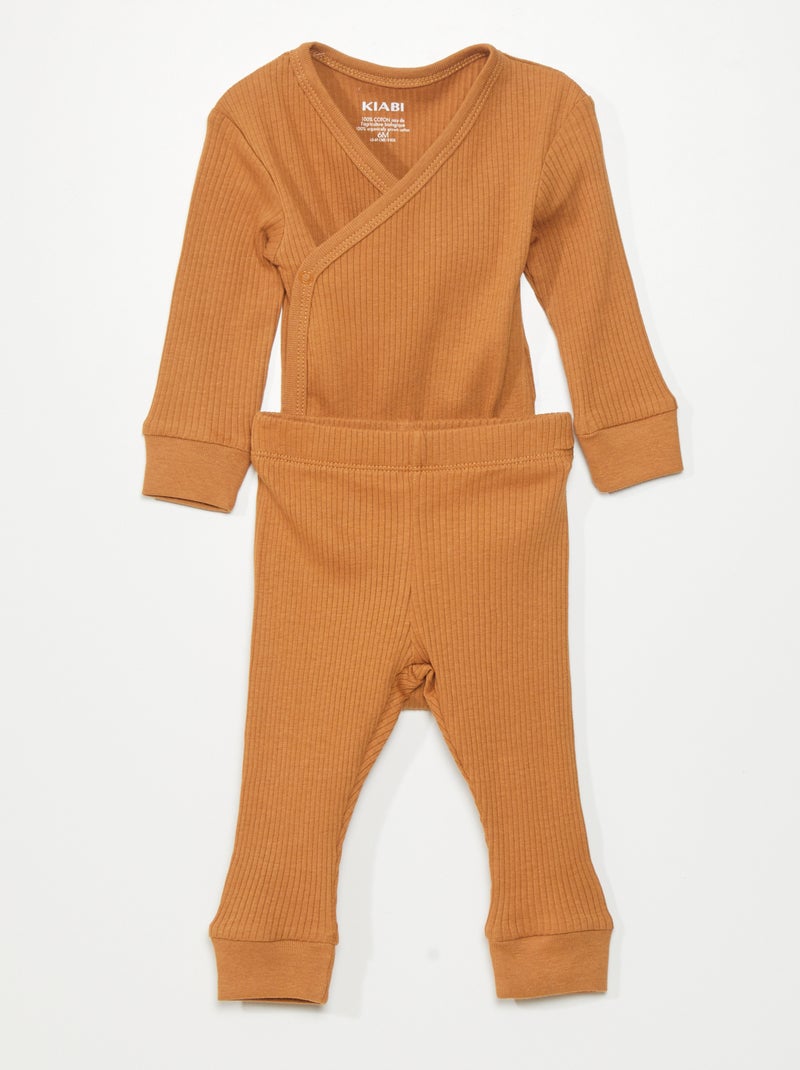 Body a coste + leggings - 2 pezzi MARRONE - Kiabi