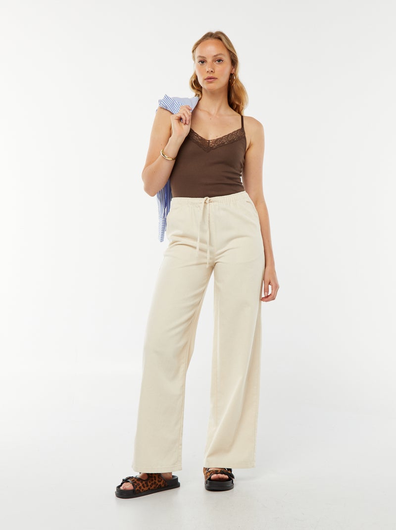 Body a coste tinta unita con pizzo Marrone - Kiabi