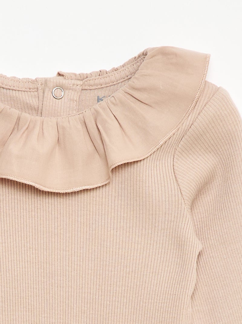 Body a costine con colletto Beige - Kiabi