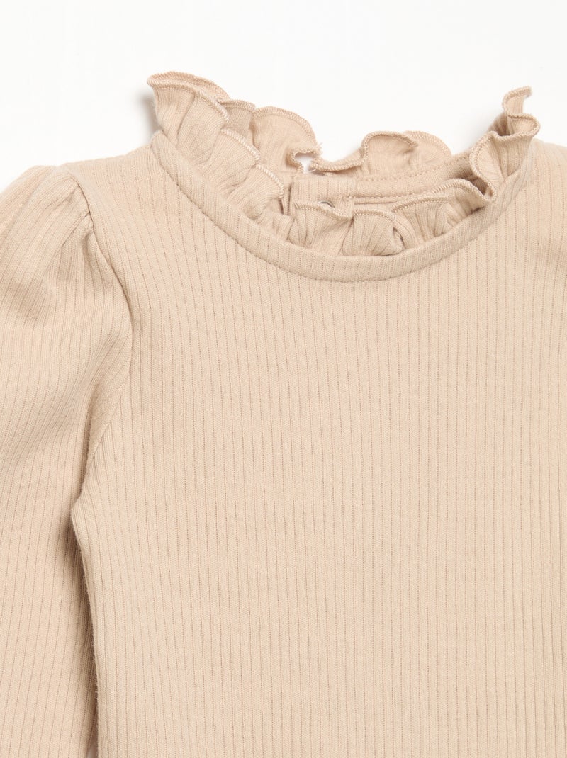 Body a costine con collo fantasia Beige - Kiabi