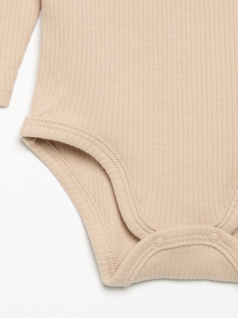 Body a costine con collo fantasia Beige - Kiabi