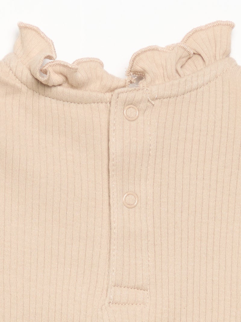 Body a costine con collo fantasia Beige - Kiabi