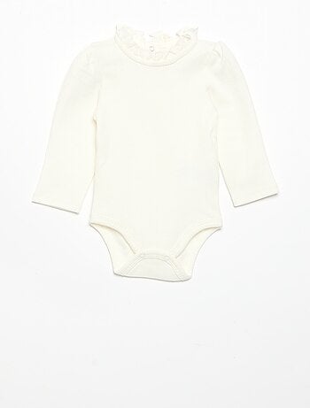 Body a costine con collo fantasia