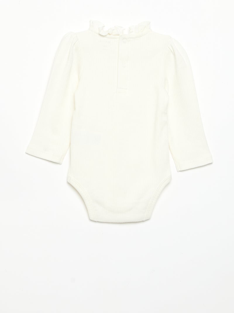 Body a costine con collo fantasia Bianco - Kiabi