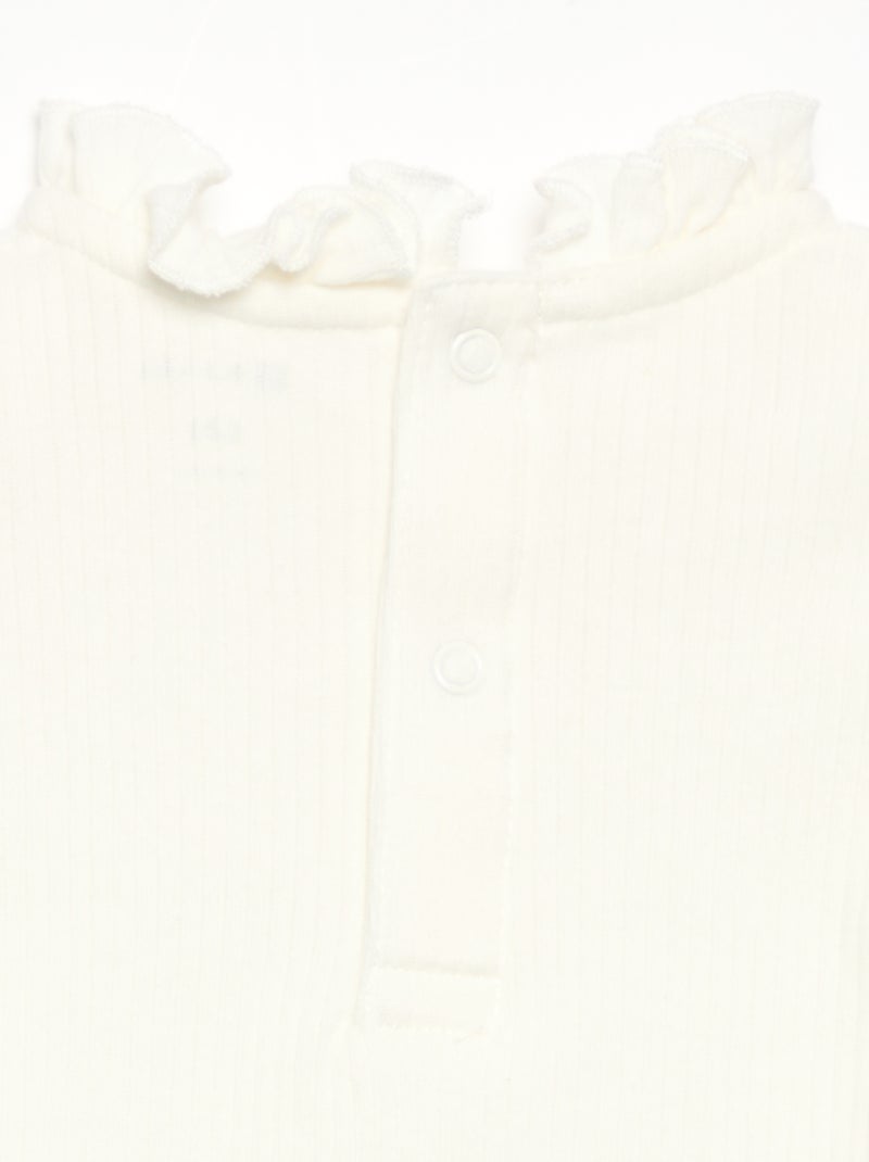 Body a costine con collo fantasia Bianco - Kiabi