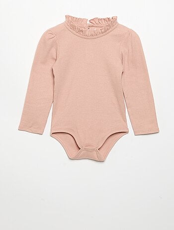 Body a costine con collo fantasia