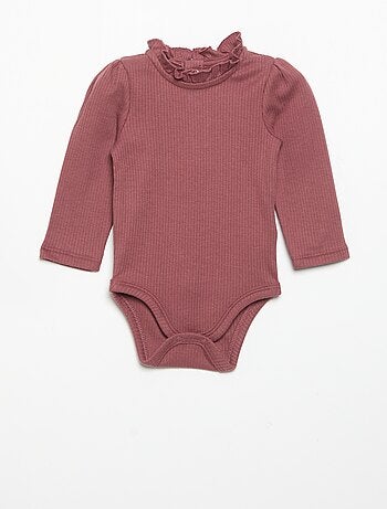 Body a costine con collo fantasia