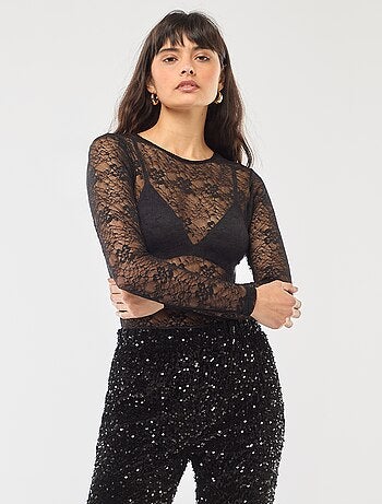 Body a girocollo in pizzo