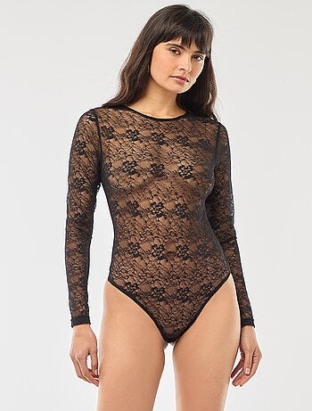 Body a girocollo in pizzo