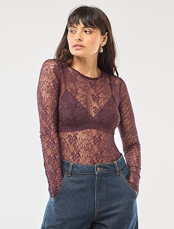 Body a girocollo in pizzo