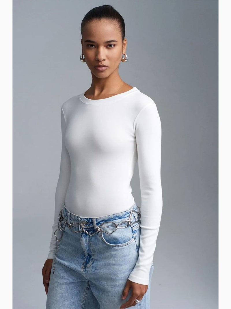 Body a jersey slim fit con scollo a girocollo dilvin Ecru - Kiabi