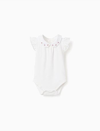 Body a manica corta con colletto ricamato