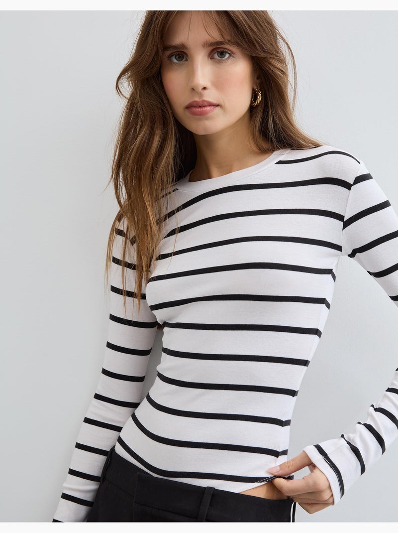 Body a manica lunga a righe, MO Fashion Nero - Kiabi