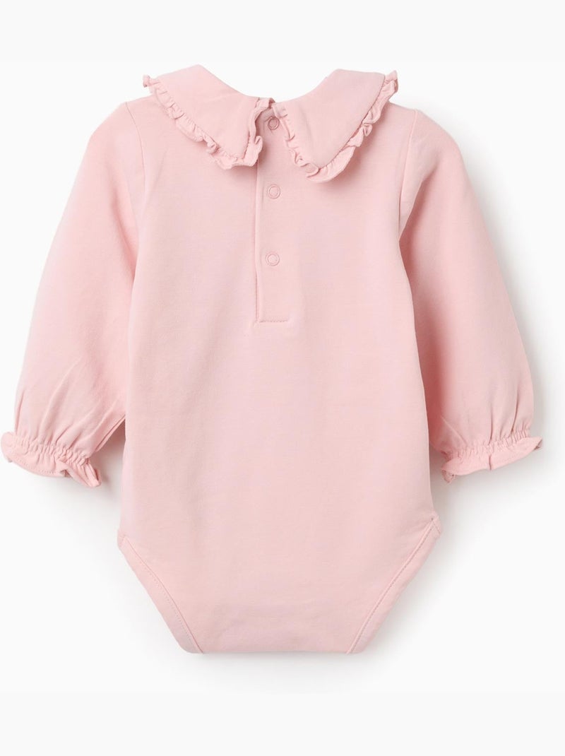 Body a manica lunga con colletto arricciato Rosa chiaro - Kiabi