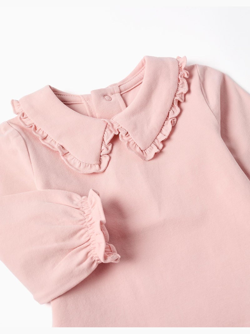 Body a manica lunga con colletto arricciato Rosa chiaro - Kiabi